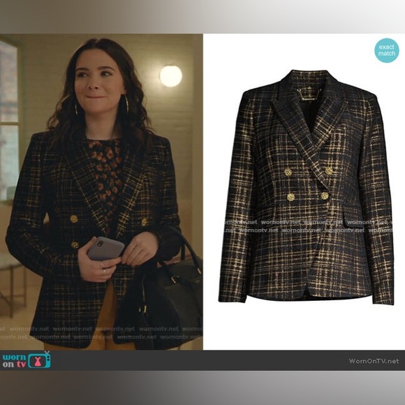 Elie Tahari Jezebel Metallic Double Breasted Tweed Blazer in Black / Gold Sz 10 - Picture 4 of 14